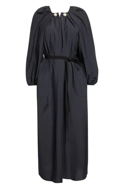 Nackiyé Nackiyè Grand Bazaar Long Sleeve Cotton Blend Dress In Blue