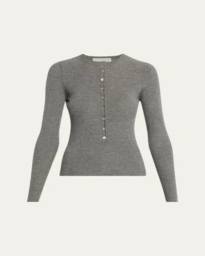 Nackiyé Insider Wool Rib Henley Top In Gray