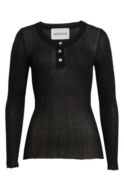 Nackiyé Nackiyè Keep Close Cotton & Silk Rib Henley In Noir