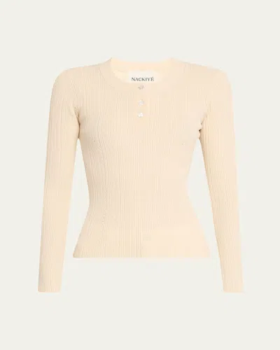 Nackiyé Long Sleeve Fine Ribbed Knit Top In Merengue