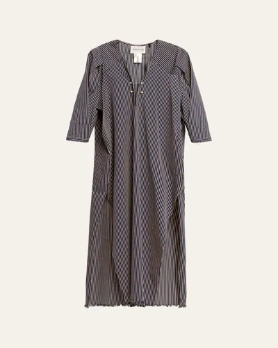 Nackiyé Offshore Striped Long-sleeve Maxi Caftan Dress In Gray