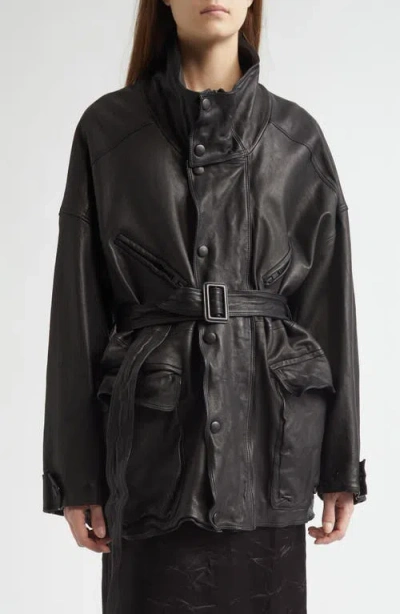 Nackiyé Nackiyè Oversize Belted Leather Coat In Multi