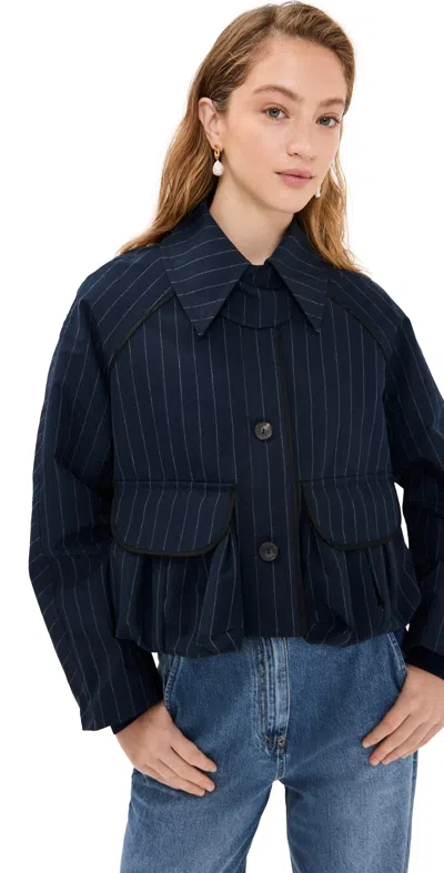 Nackiyé Precious Cargo Parka Jacket Navy Pinstripe In Marine Pinstripe