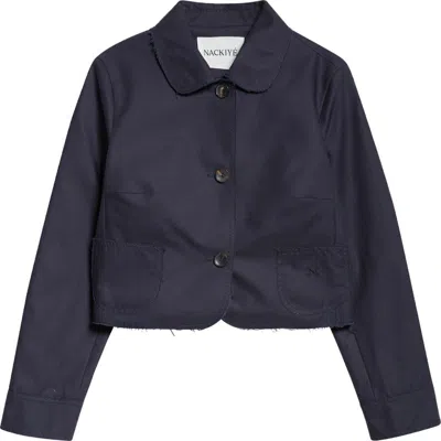 Nackiyé Nackiyè Raw Edge Cotton Crop Jacket In Marine
