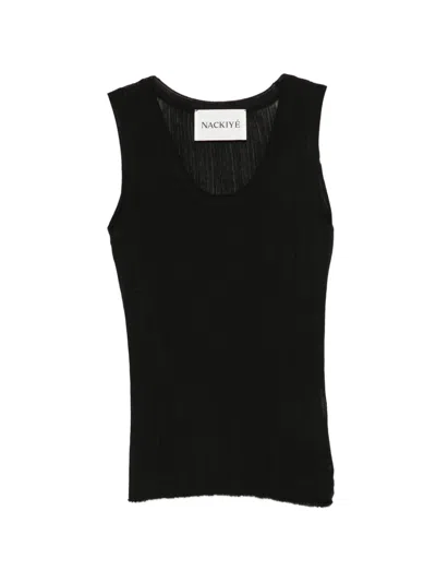 Nackiyé Ribbed Sheer Top In Black