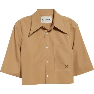 Nackiyé Nackiyè Shortcut Point Collar Crop Button-up Shirt In Caramel