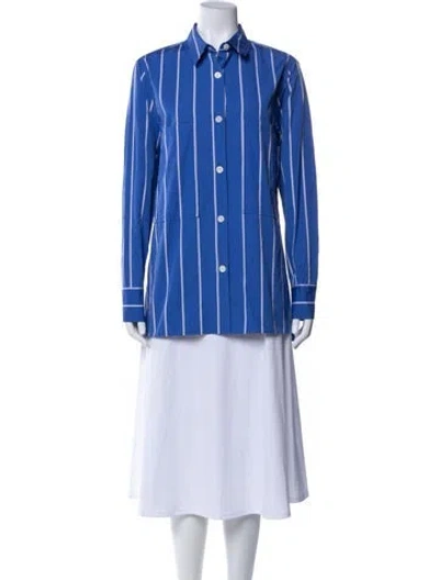 Pre-owned Nackiyé Striped Long Sleeve Button-up Top W/ Tags In Blue
