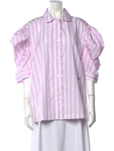 Pre-owned Nackiyé Striped Short Sleeve Blouse W/ Tags In Pink