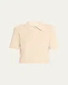 Nackiyé Structured Knit Bauble Polo Top In Merengue