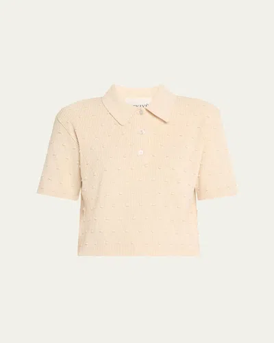 Nackiyé Structured Knit Bauble Polo Top In Merengue