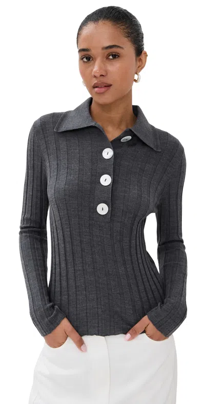 NACKIYÉ SUGARMAN KNIT LONG SLEEVE POLO ANTHRACITE