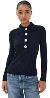 Nackiyé Sugarman Knit Long Sleeve Polo Navy In Blue