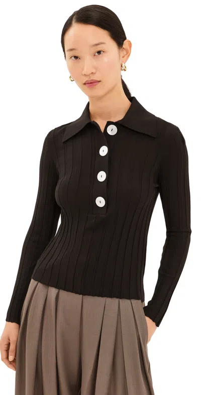 Nackiyé Sugarman Long Sleeve Polo Wool Top Noir