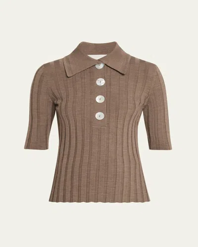 Nackiyé Sugarman Rib Knit Polo Shirt In Brown