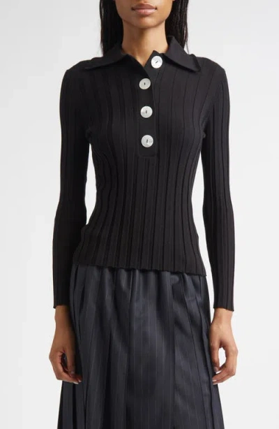 Nackiyé Nackiyè Sugarman Rib Wool Merino Polo Sweater In Black