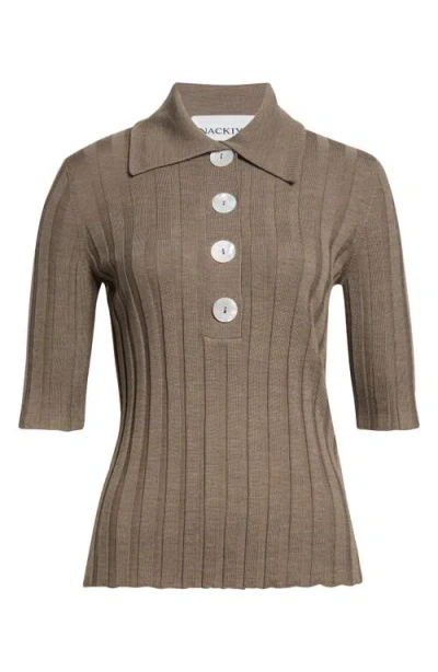 Nackiyé Nackiyè Sugarman Rib Wool Polo Sweater In Brown