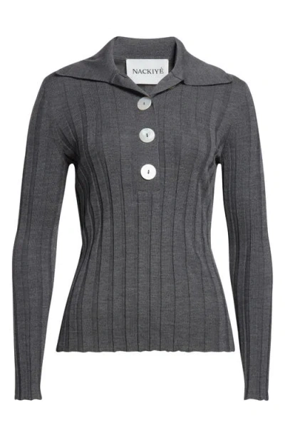 Nackiyé Nackiyè Sugarman Rib Wool Polo Sweater In Gray