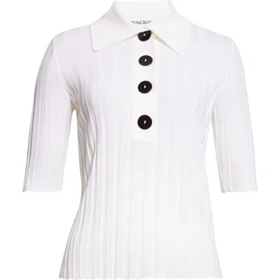 Nackiyé Nackiyè Sugarman Rib Wool Polo Sweater In White