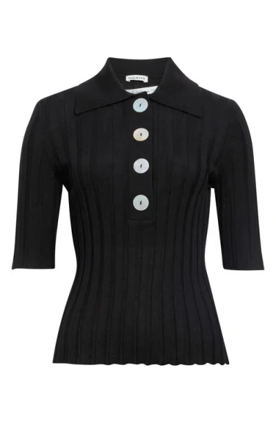 Nackiyé Nackiyè Sugarman Virgin Wool Rib Polo In Black