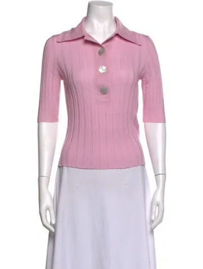 Pre-owned Nackiyé Virgin Wool Three-quarter Sleeve Polo In Pink