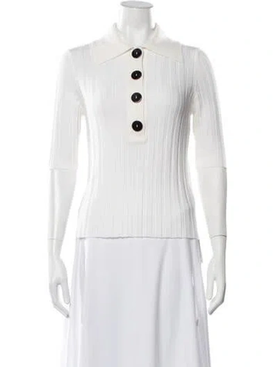 Pre-owned Nackiyé Virgin Wool Three-quarter Sleeve Polo W/ Tags In White