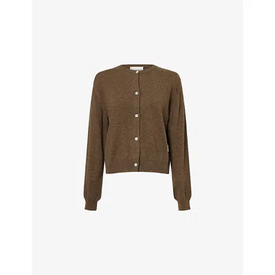 Nackiyé Womens Chestnut Sea Shell Long Sleeve Cashmere Cardigan In Green
