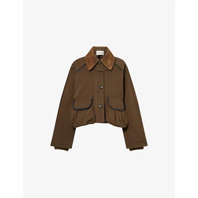 Nackiyé Womens Khaki Green Precious Patch-pocket Cropped Cotton Jacket In Brown