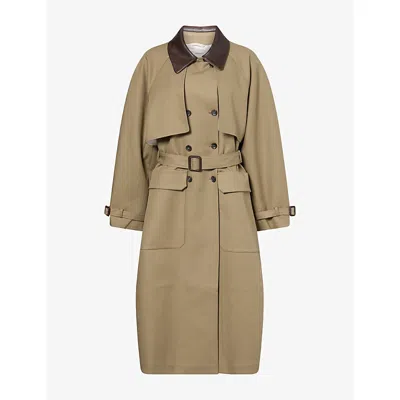 Nackiyé Womens Leather-collar Cotton Trench Jacket Sand