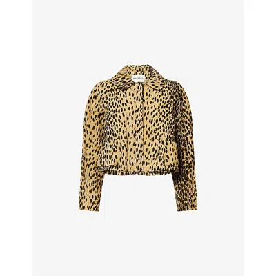 Nackiyé Womens Leopard Pixie Cropped Cotton-blend Jacket In Animal Print