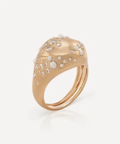 Nada Ghazal 18ct Gold Drop Shine Round Signet Ring