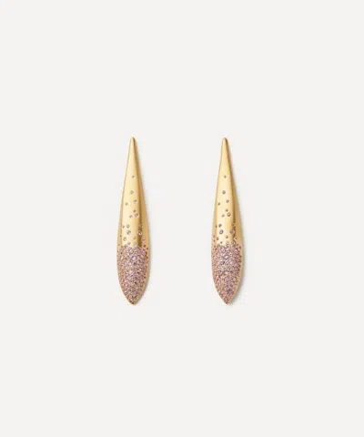Nada Ghazal 18ct Gold Lotus Petal Pink Sapphire Drop Earrings