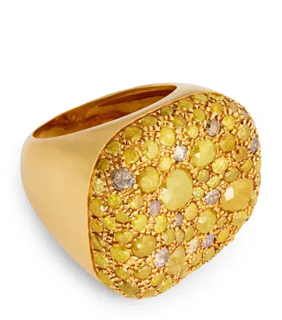 Nada Ghazal Yellow Gold And Diamond Malak Icy Square Ring