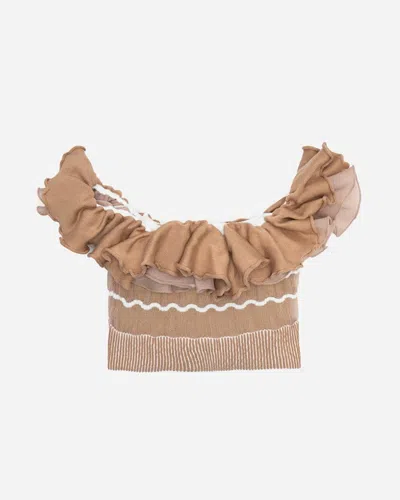 Nadia Wire Mini Ruffle Top In Brown