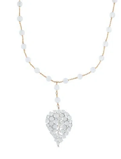 Pre-owned Nadine Aysoy 18k 13.92ctw Chalcedony & Diamond Grandes Feuilles Pendant Necklace, 28" In Multi