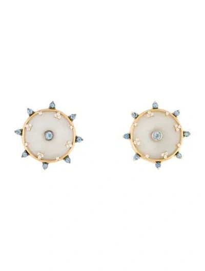 Pre-owned Nadine Aysoy 18k Celeste Jadeite, Aquamarine & Diamond Clip-on Earrings In Multi