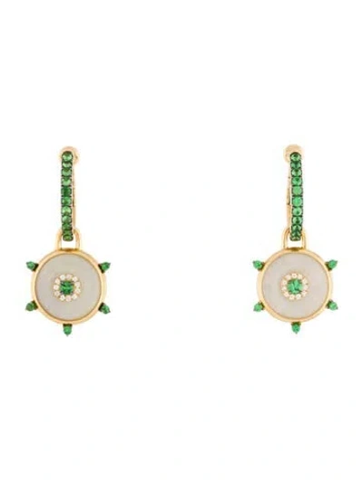 Pre-owned Nadine Aysoy 18k Celeste Jadeite, Tsavorite, & Diamond Drop Earrings In Multi