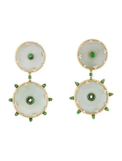 Pre-owned Nadine Aysoy 18k Celeste Jadeite, Tsavorite, & Diamond Drop Earrings In Multi