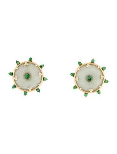 Pre-owned Nadine Aysoy 18k Celeste Jadeite, Tsavorite, & Diamond Stud Earrings In Multi