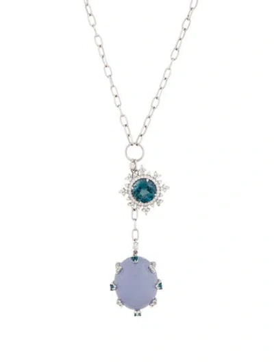 Pre-owned Nadine Aysoy 18k Chalcedony, Topaz & Diamond Tsarina Pendant Necklace, 27" In Multi