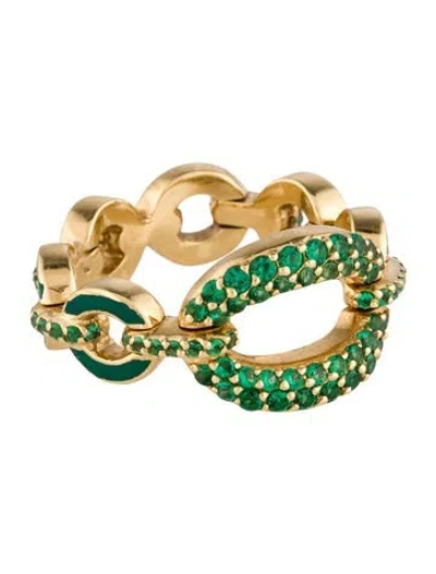 Pre-owned Nadine Aysoy 18k Crystal & Enamel Catena Large Link Ring In Green