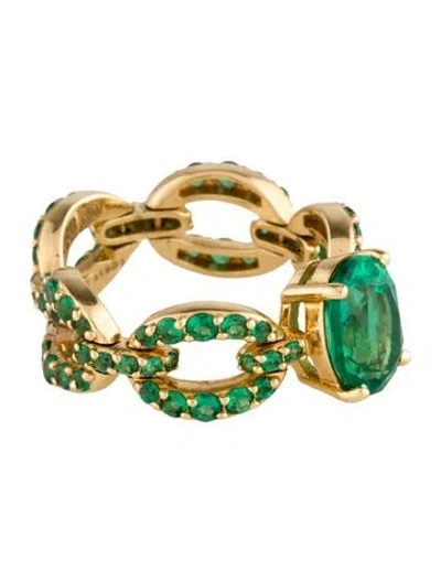 Pre-owned Nadine Aysoy 18k Crystal Link Ring In Green