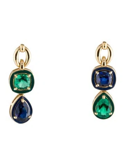 Pre-owned Nadine Aysoy 18k Synthetic Sapphire & Emerald Catena Drop Earrings In Multi