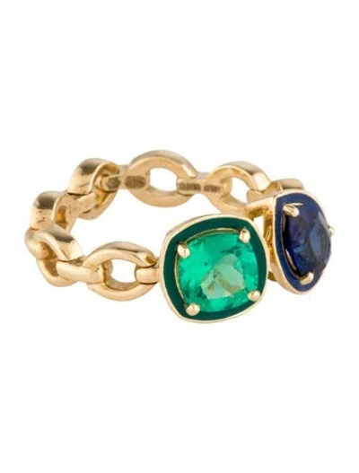 Pre-owned Nadine Aysoy 18k Synthetic Sapphire, Crystal, & Enamel Catena Cocktail Ring In Multi