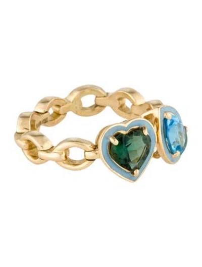 Pre-owned Nadine Aysoy 18k Topaz, Quartz & Enamel Catena Cocktail Ring In Multi
