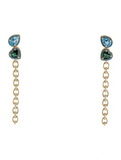 Pre-owned Nadine Aysoy 18k Topaz, Quartz & Enamel Catena Long Drop Earrings In Blue