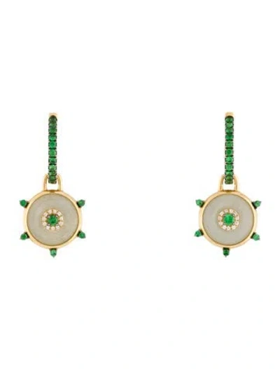 Pre-owned Nadine Aysoy 18k Tsavorite, Jadeite & Diamond Celeste Drop Earrings In Multi