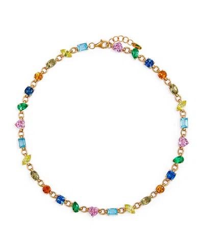 Nadine Aysoy Yellow Gold And Mutlicoloured Gemstone Rainbow Necklace In Metallic