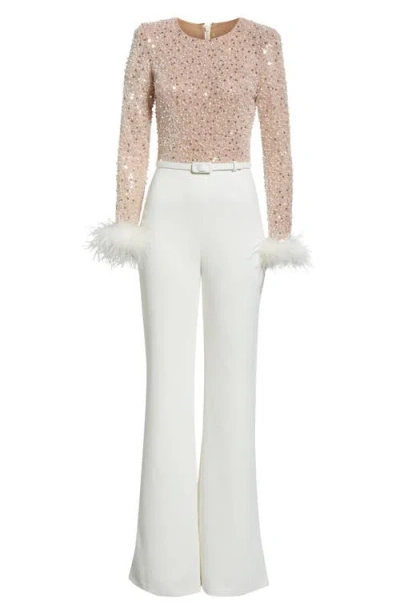 Nadine Merabi Amelia Sequin Flare Leg Jumpsuit In Brown