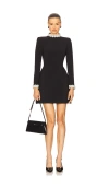 Nadine Merabi Athena Faux Pearl Trim Long Sleeve Minidress In Black