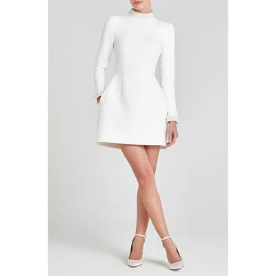 Nadine Merabi Audrina Beaded Long Sleeve Minidress In White